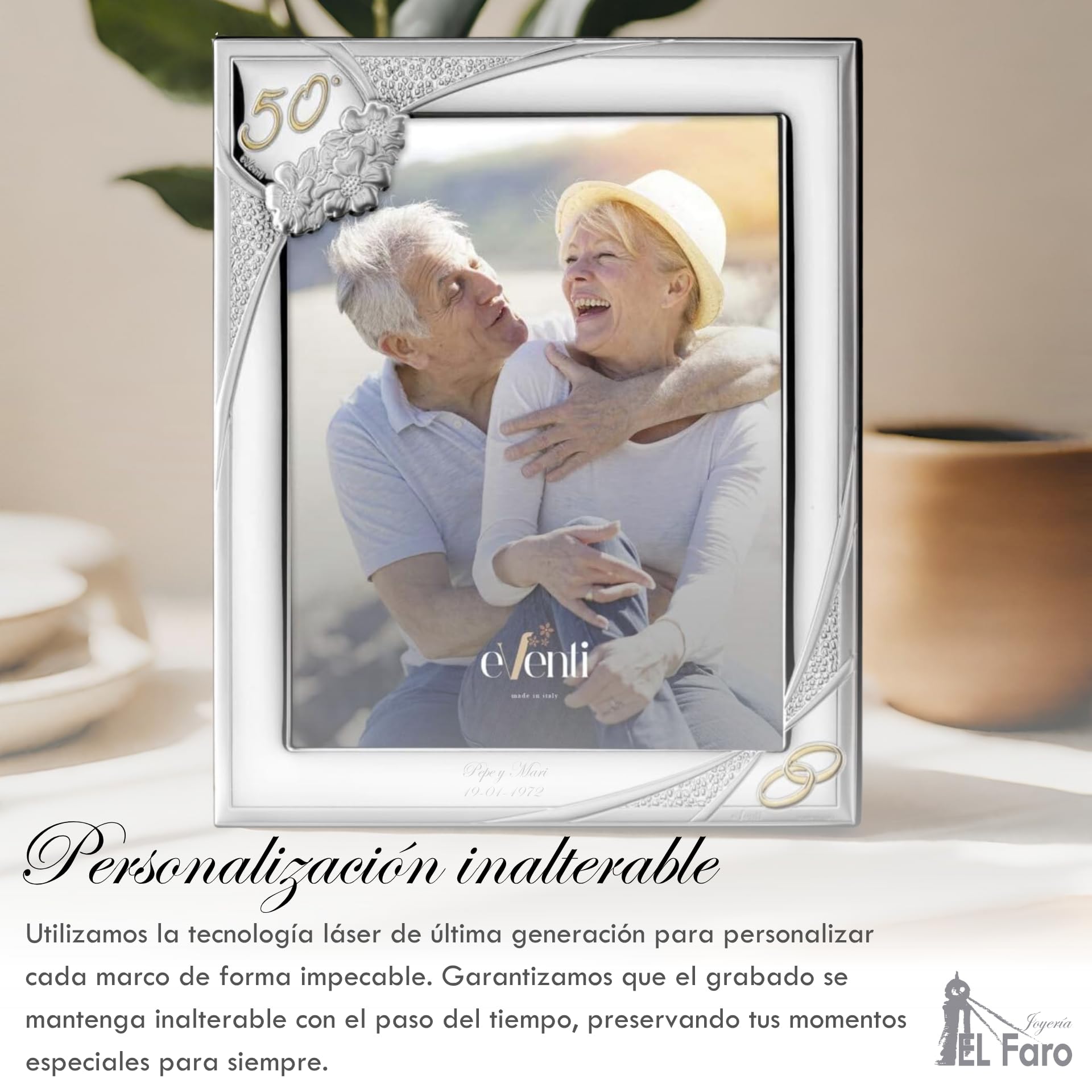 El Faro JOYERIA Marco fotos personalizado 10x15 50 aniversario | Estuche premium incluido