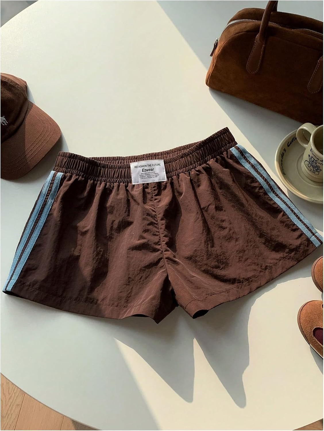 MakeMeChic Women's 2 Pack Striped Sweat Shorts Elastic Waist Gym Athletic Lounge Shorts