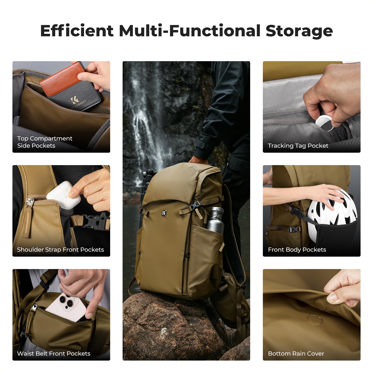 K&F Concept - Mochila para cámara Mochila fotografia gran volumen bolsa cámara funda camara, profesional camera bag con cubierta de lluvia para cámara de objetivo dron