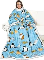 Vista 29 de Catalonia Manta Sherpa Vestible con Estampado de Gatos y Perros con Mangas y Brazos, Cómoda Manta Envolvente de TV con Mangas, Manta Grande