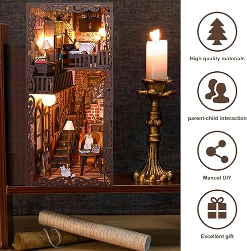 Miniatura 6 de Kits de rincón de libros para adultos, kit de sujetalibros 3D 2026, kit de construcción de modelo de casa de libro mágico, decoración con sensor de