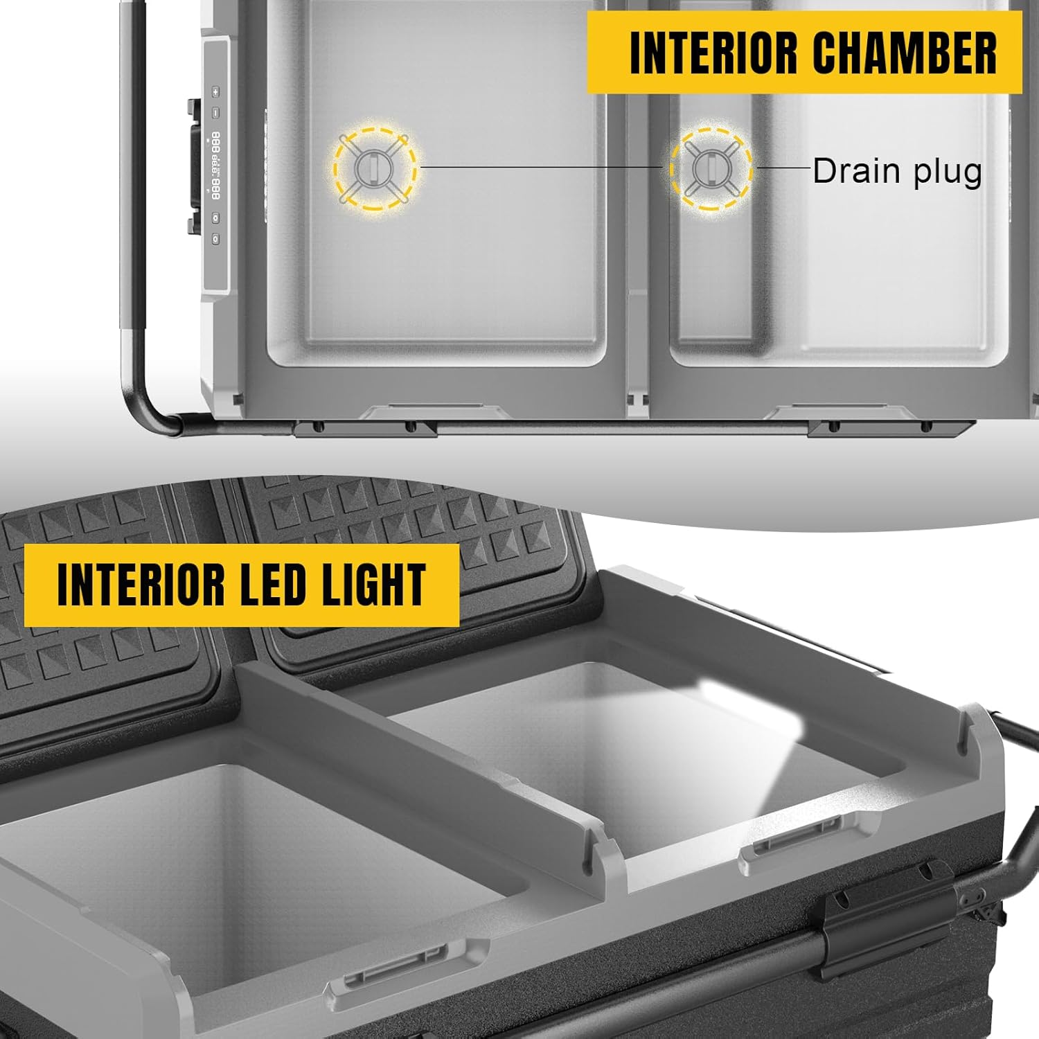 YELLOW JACKET Car Refrigerator 76 Quart Portable Freezer Cooler with Wheels Dual Zone Independent Control 12Volt Car Fridge for Outdoor Camping Travel,12/24V DC 110~240 V AC Refrigerator for Home,RV