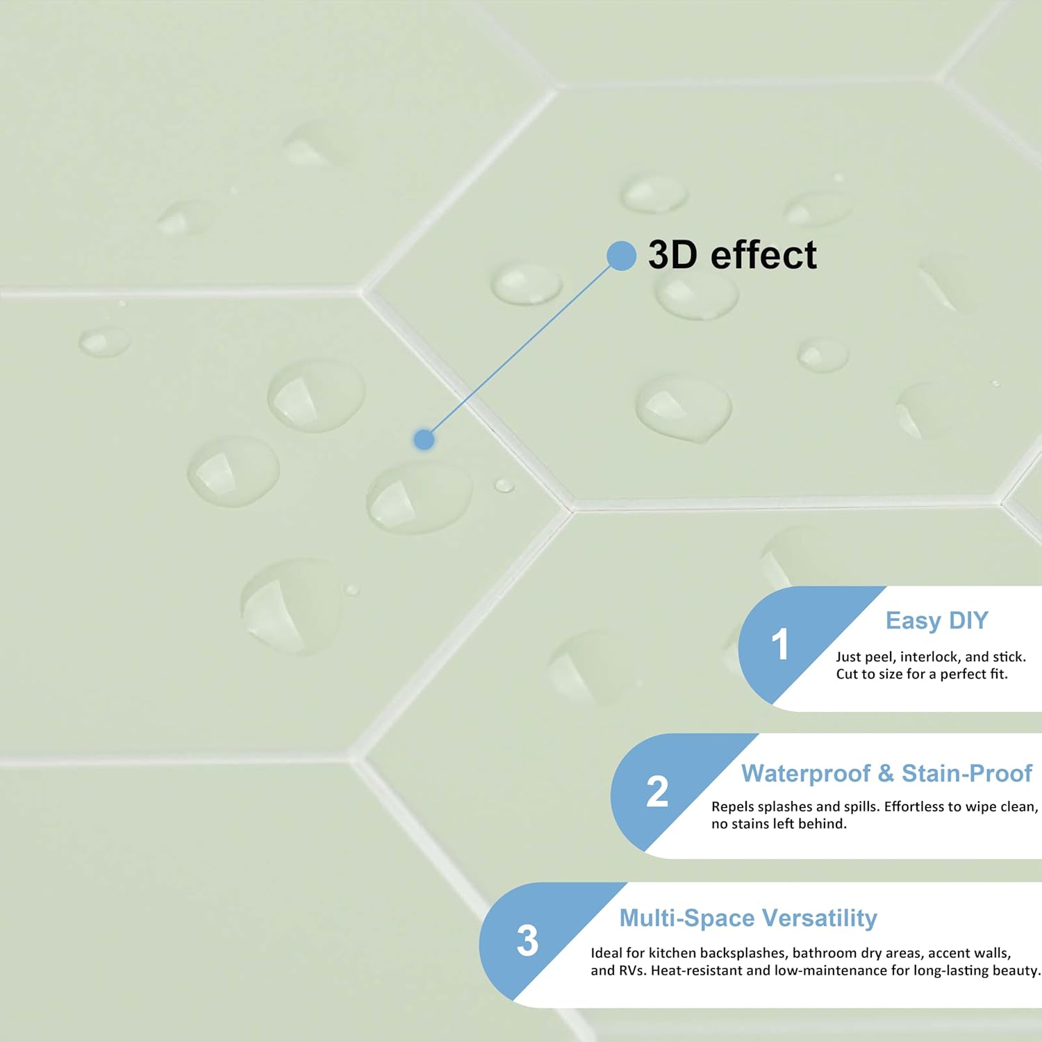 Sage Green Peel and Stick Backsplash, 6-Sheet Hexagon Rigid Honeycomb Wall Tiles, Ceramic Look Self Adhesive Tiles with Matte Finish for Kitchen (10"x11.5", 4.8 sq.ft)