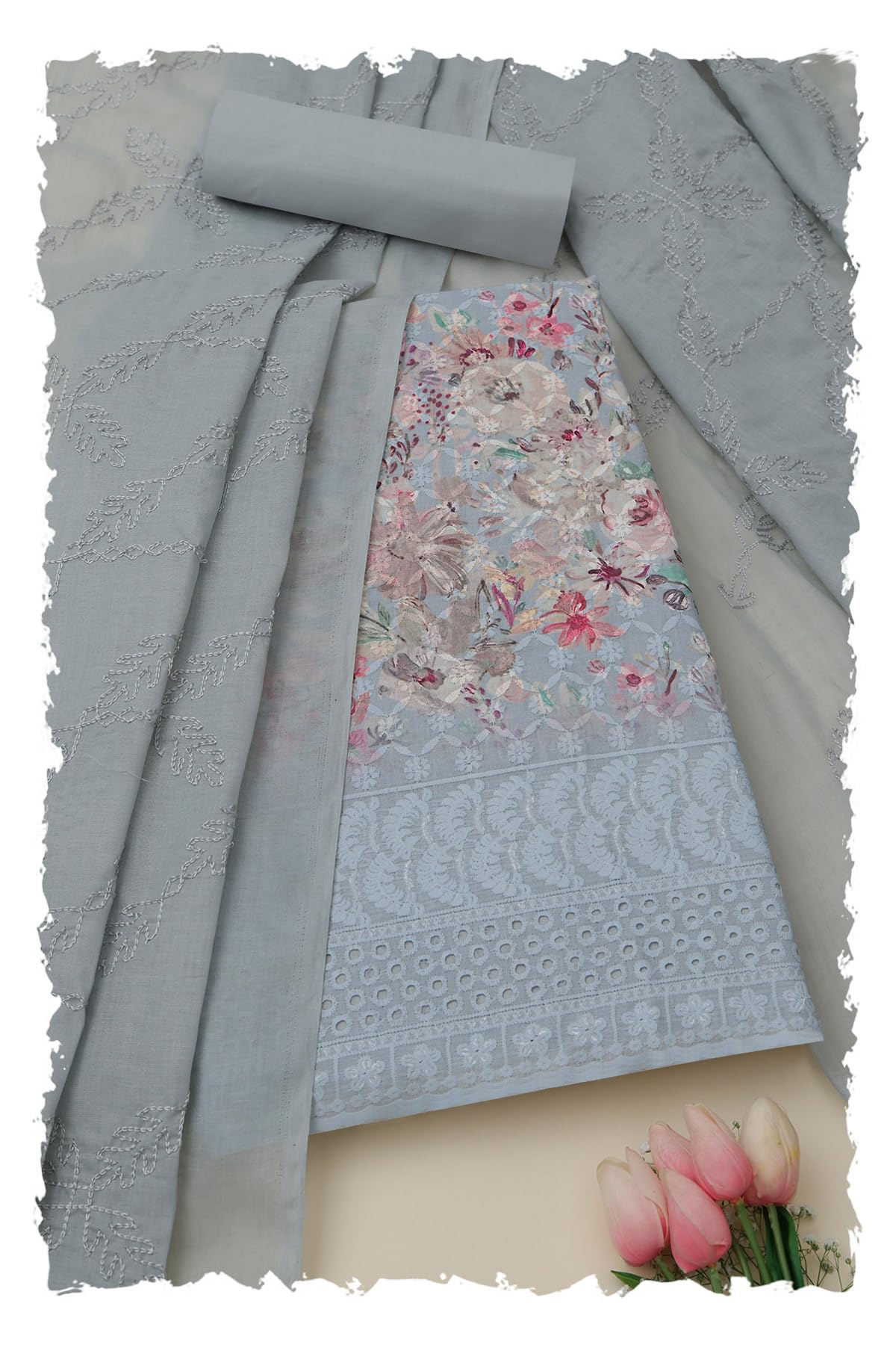 Womens Cotton Floral Print Unstitched Dress Material With Thread Work-image-42