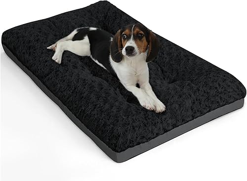 Miniatura 10 de POCBLUE Cama lavable de lujo para perros pequeños, tapete para jaula de perro de 23 pulgadas, almohadilla cómoda y esponjosa para perrera, Negro