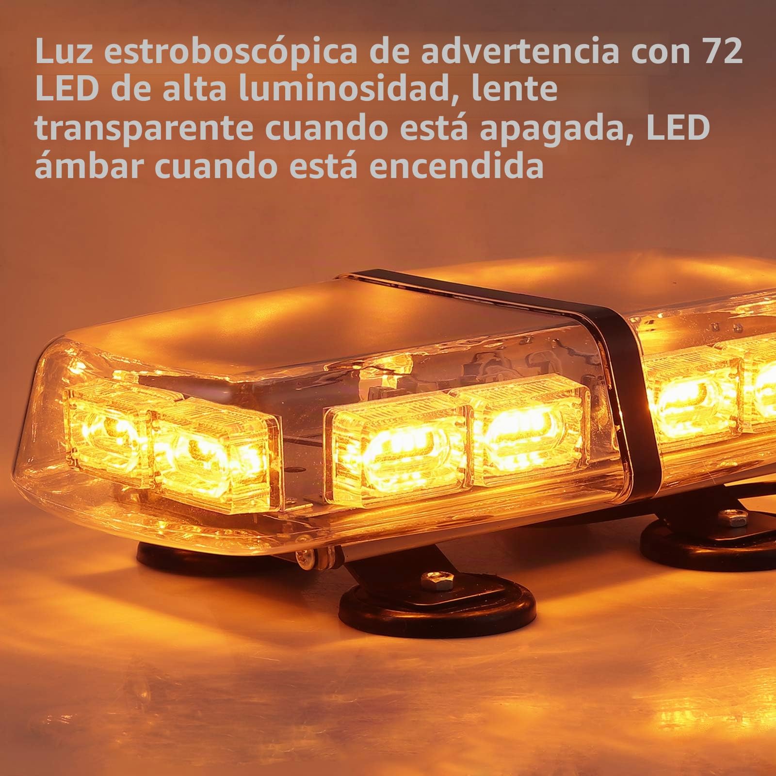 Justech Luz Estroboscópica de Luz de Advertencia 72 LED Ámbar con 4 Fuertes Bases Magnéticas y Cable Recto de 16 Pies 36W Luz de Emergencia de Peligro para 12V 24V Vehículo Remolque Camión