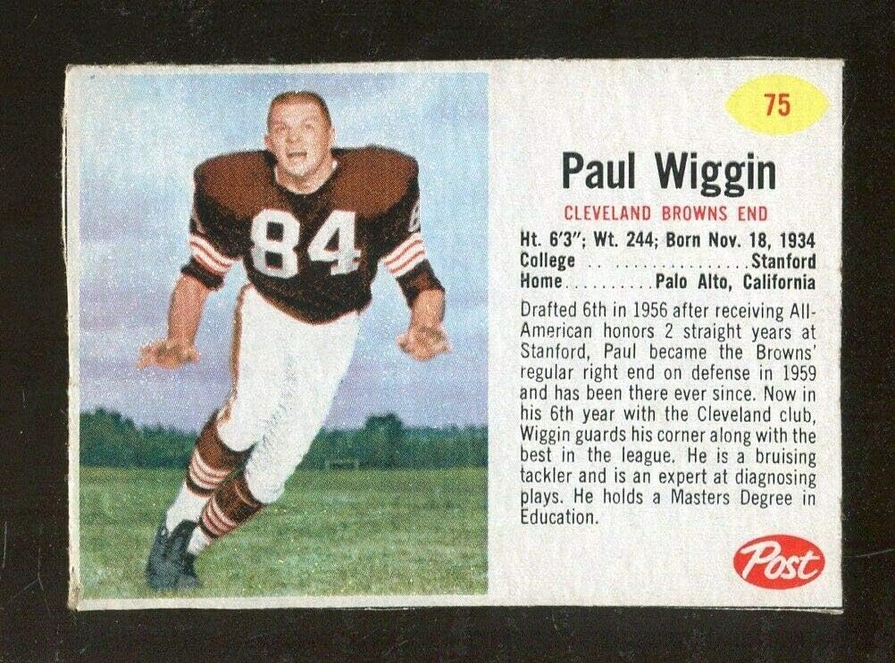 Paul Wiggin 1962 Post Cereal Football Card #75 Short Print Browns Ex 68331