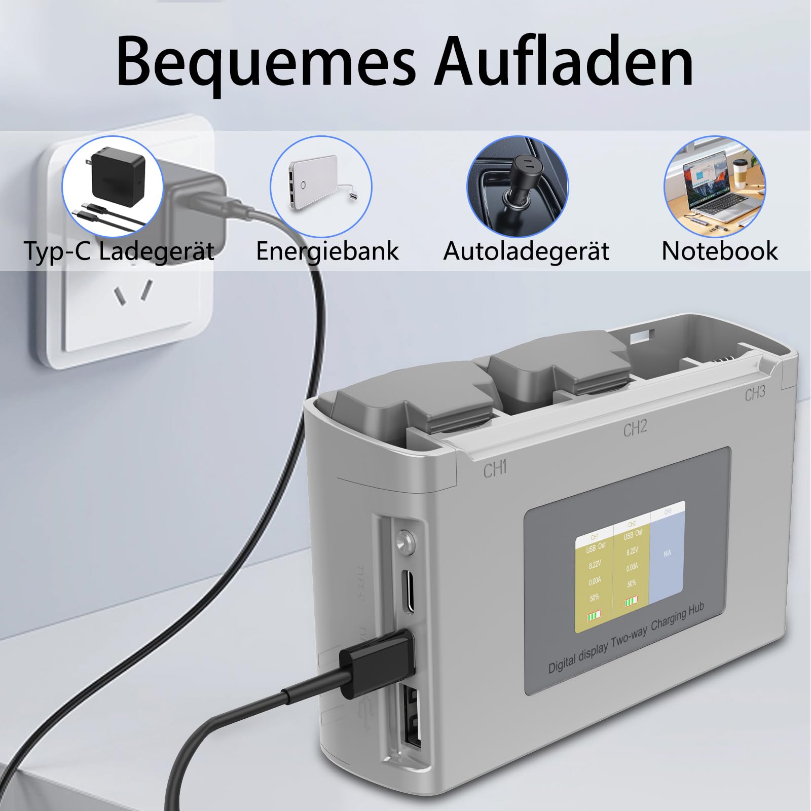 Mini 4K/ 2 Akku 2 Stück mit Ladestation, 2400mAh Intelligenter Akku für DJI Mini 2 SE/4K Drohne, LCD Anzeige Zwei-Wege-Ladestation