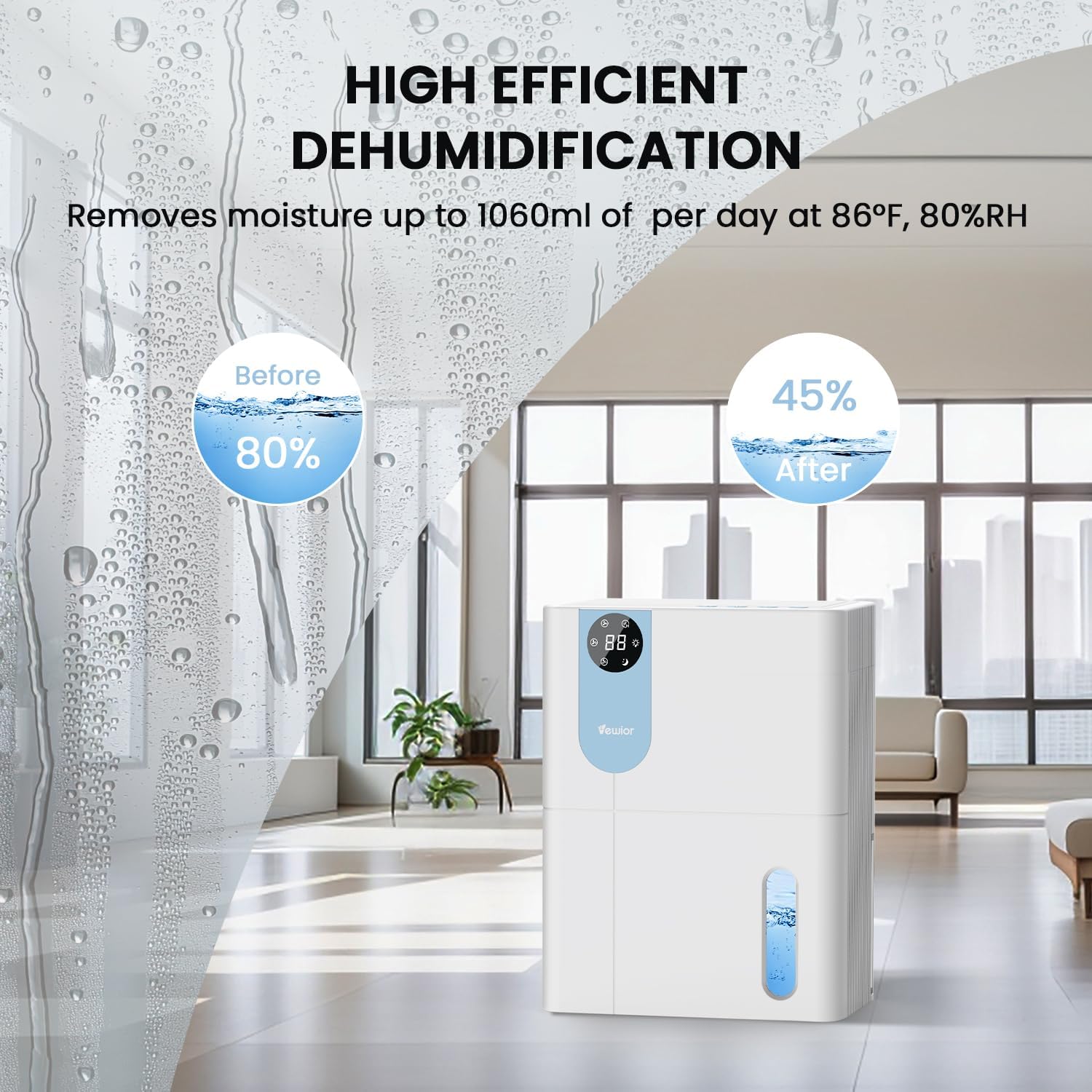 Dehumidifier, VEWIOR 152 OZ Dehumidifiers for Home, (900 sq.ft) Quiet Dehumidifier for Basement with Large Water Tank, Dehumidifiers for Bathroom Bedroom RV Closet with Auto Shut Off and Night Light