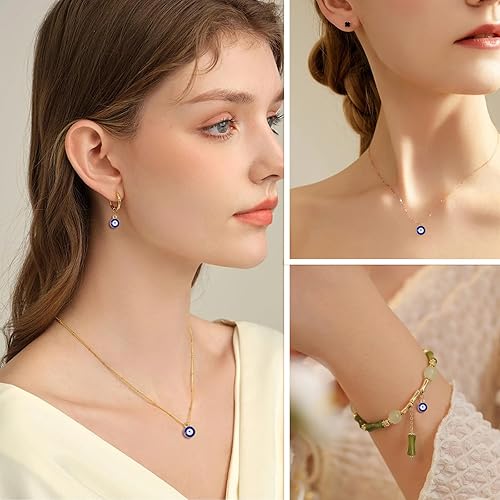 Miniatura 3 de Honbay 100 dijes de aleación de esmalte azul turco de 0.236 pulgadas (0.276 in), dije de ojo de demonio, adornos de buena suerte, amuleto de ojo de