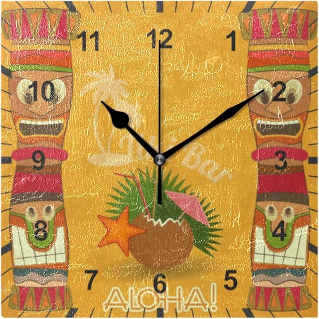 ISAOA Non Ticking Silent Wall Clock,Vintage Hawaiian Tiki Bar Clock Home Bedroom Living Room Office School Decor