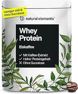 natural elements Whey Protein Pulver – Eiskaffee – 1kg – 23g Protein und 2,5g Kaffee-Extrakt pro Portion – für deinen Muskelaufbau, hochdosiert – in Deutschland produziert & laborgeprüft