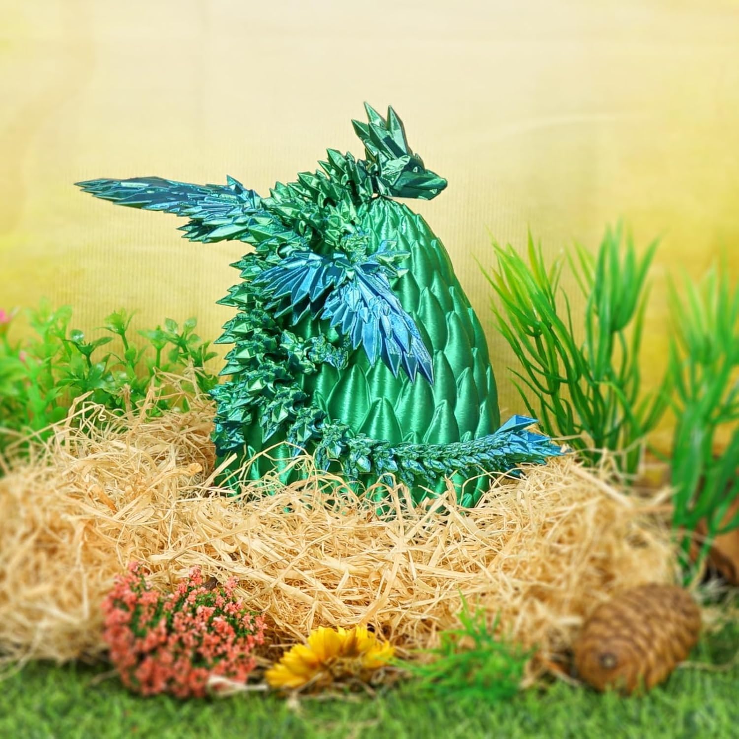 Shangkanlan 3D Printed Dragon in Egg - Fully Articulated Crystal Figurine for Christmas Easter Birthdays Executive Desk Decor (Green) - Image 2