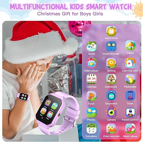 Miniatura 2 de Reloj inteligente para niños de 3 a 12 años y niñas, 26 juegos de rompecabezas, reloj inteligente con cámara, podómetro, cronómetro, reproductor de