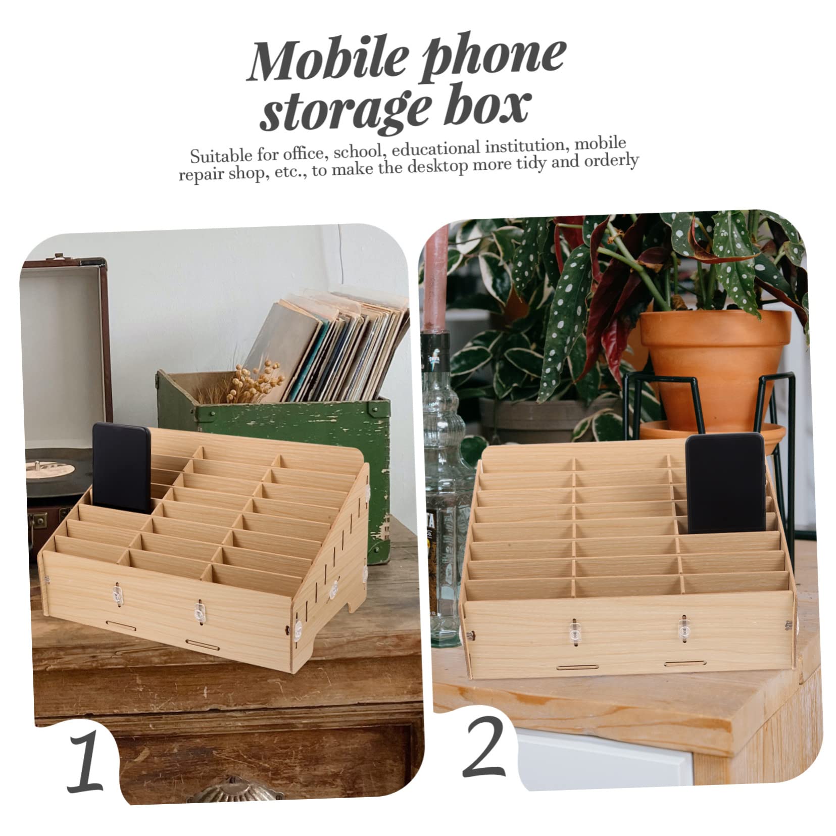 Housoutil Organizador de Almacenamiento de Madera para Escritorio 24 Compartimentos, Adecuado para Oficina y Estudiantes, Diseño Rústico y Resistente para Artículos Pequeños