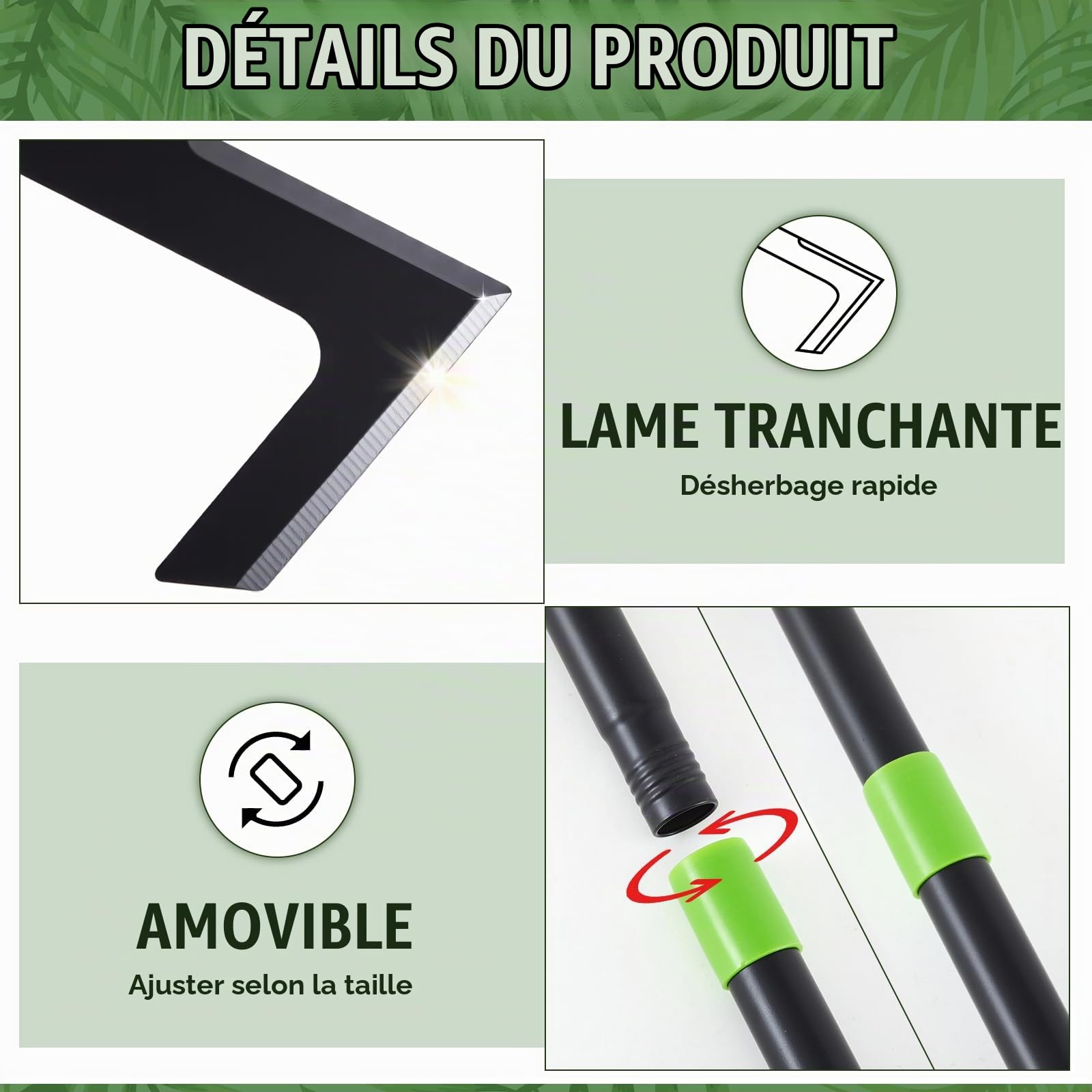 Namalu 60-160 cm Grattoir à Mauvaises Herbes avec Manche Désherbeur Manuel Couteau à Désherber avec Clé à Fourche pour Éliminer Mauvaises Herbes et Mousse entre Joints et Pavés