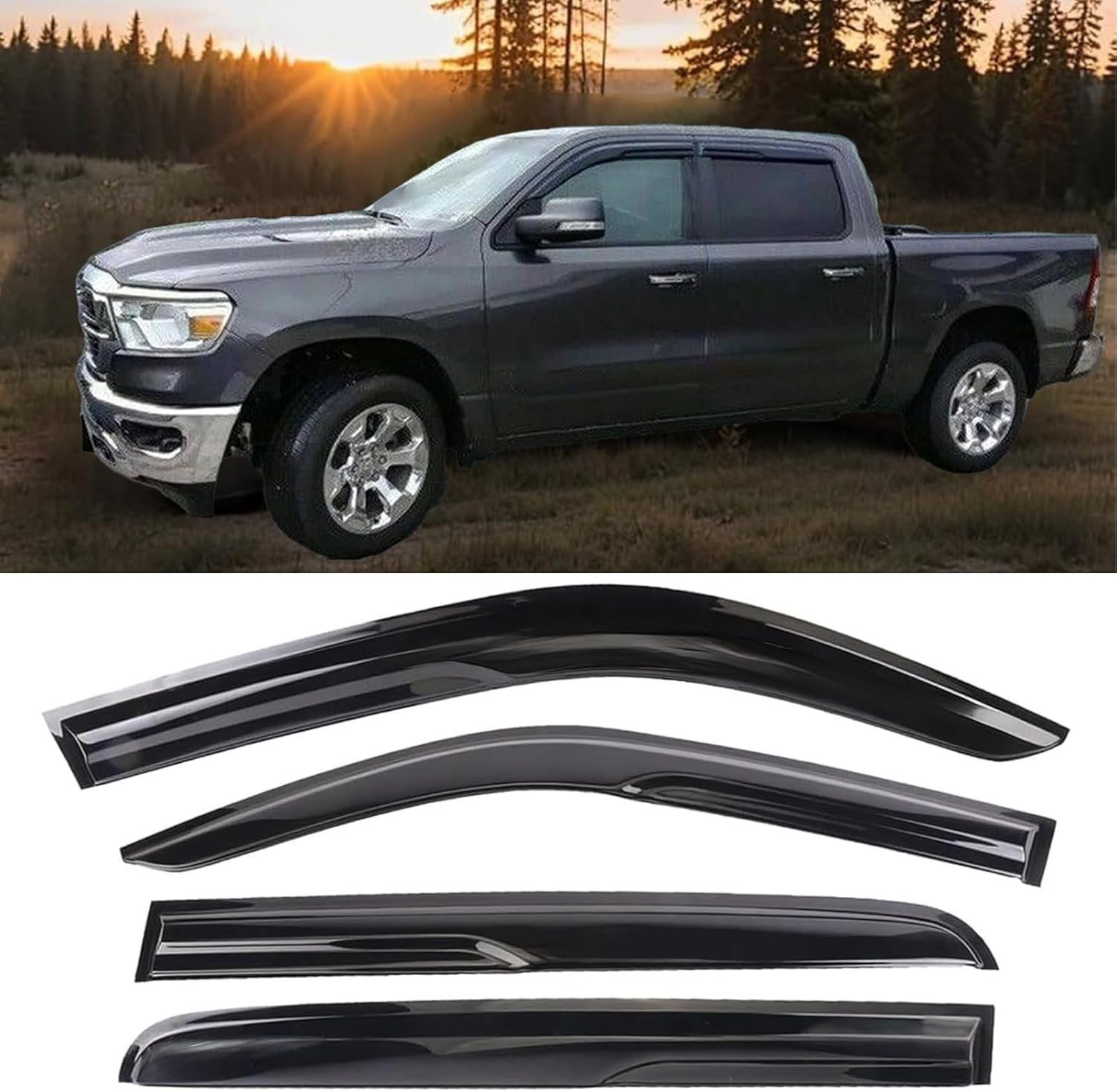 tape on window visors rain guards car sun shade vent for 2019-2025 ram 1500 crew cab,side window vent wind deflectors guard shade for ram 1500 crew cab 19-25,sun visor for car,4-pieces set 2019-2024 ram 1500 crew cab