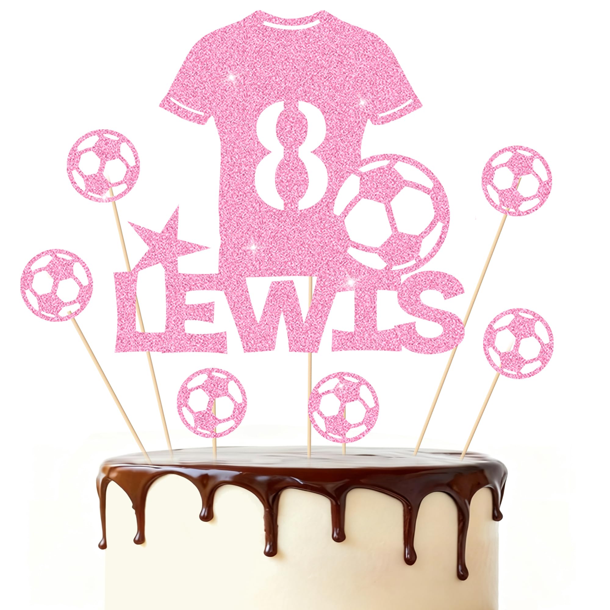 Football Cake Topper Personalised Birthday Cake Decorations Football Gifts for Kids Boys Men Husband Daddy Grandpa Football Lovers Cake Toppers (Baby Pink)