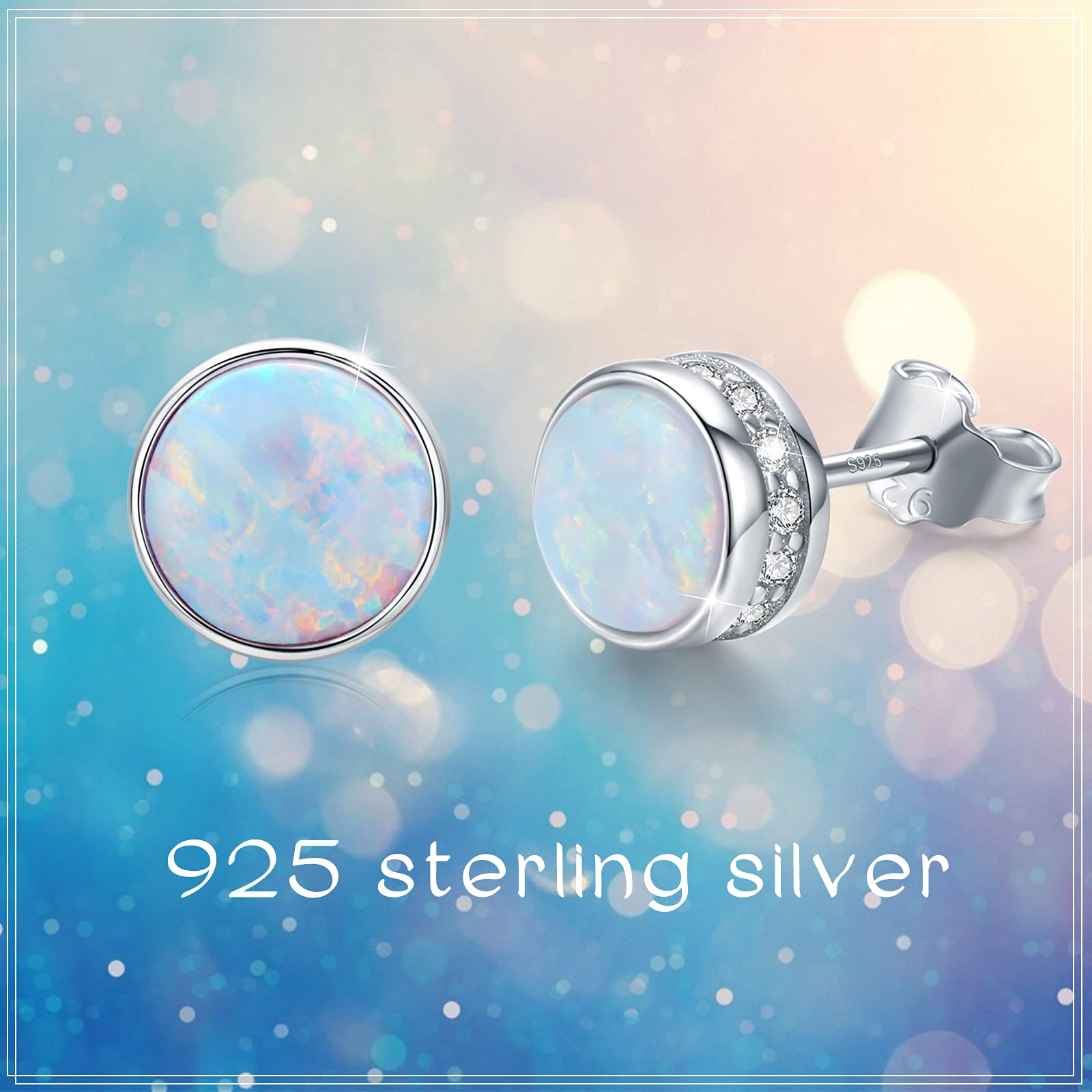 Opal Ohrstecker 925 Sterling Silber Hypoallergen Rund Ohrstecker Opal Türkis Obsidian Ohrringe für Damen Männer 7 mm