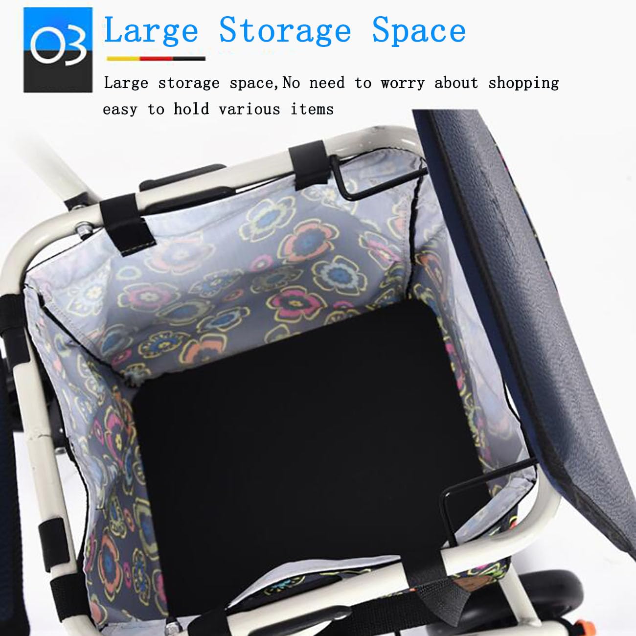 Carrello Pieghevole Portatile,Carrellino per Anziani Alluminio,Grande capacità,Deambulatore con Seduta Multifunzione,Supporta Fino A 90KG