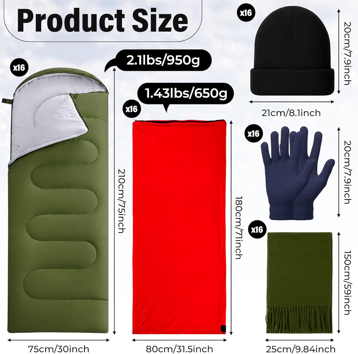 SmoothNovelty 80 Pcs Homeless Care Package Sleeping Bags Adult Bulk with Winter Beanies Hat Gloves Scarf Cotton Liner Waterproof Sleeping Bag for Camping Outdoor Church Donation Emergency