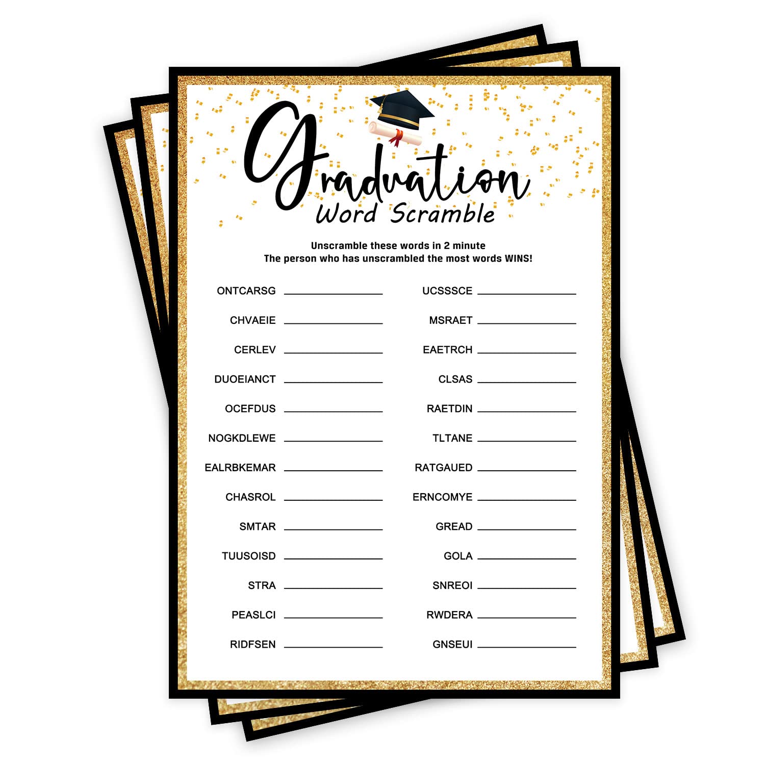 Graduation Word Scramble Game Card, Fun Graduation Party Games, Graduation Party, Sorority Event Decoration Supplies -20 Game Cards 1 Answer Cards（