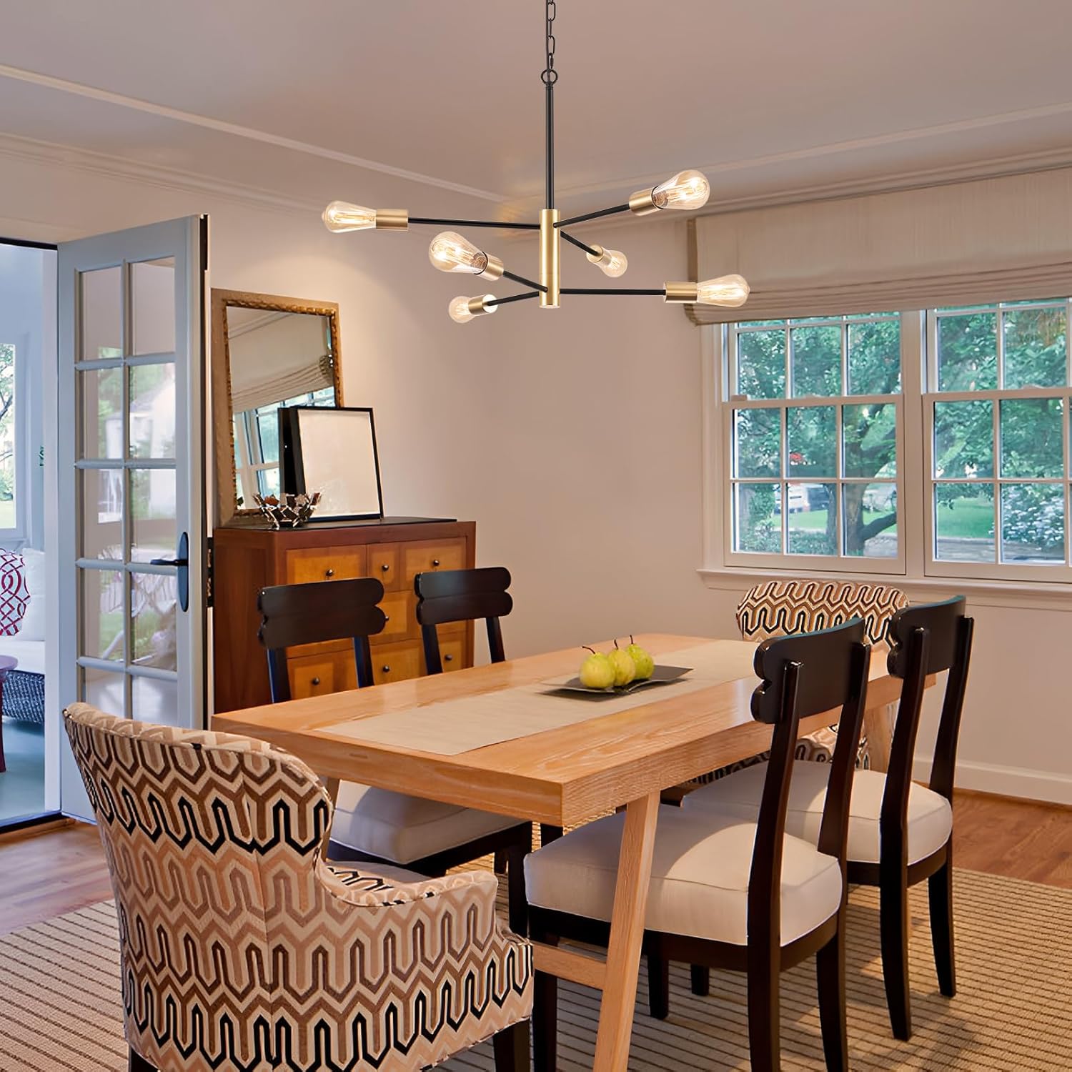 Plug in Chandelier Lighting with Long Cord, 6 Lights Modern Hanging Lights with Plug in Cord 15.09ft&On/Off Switch, Hanging Lamp Plug in Pendant Light Fixture for Dining Room Bedroom Kitchen