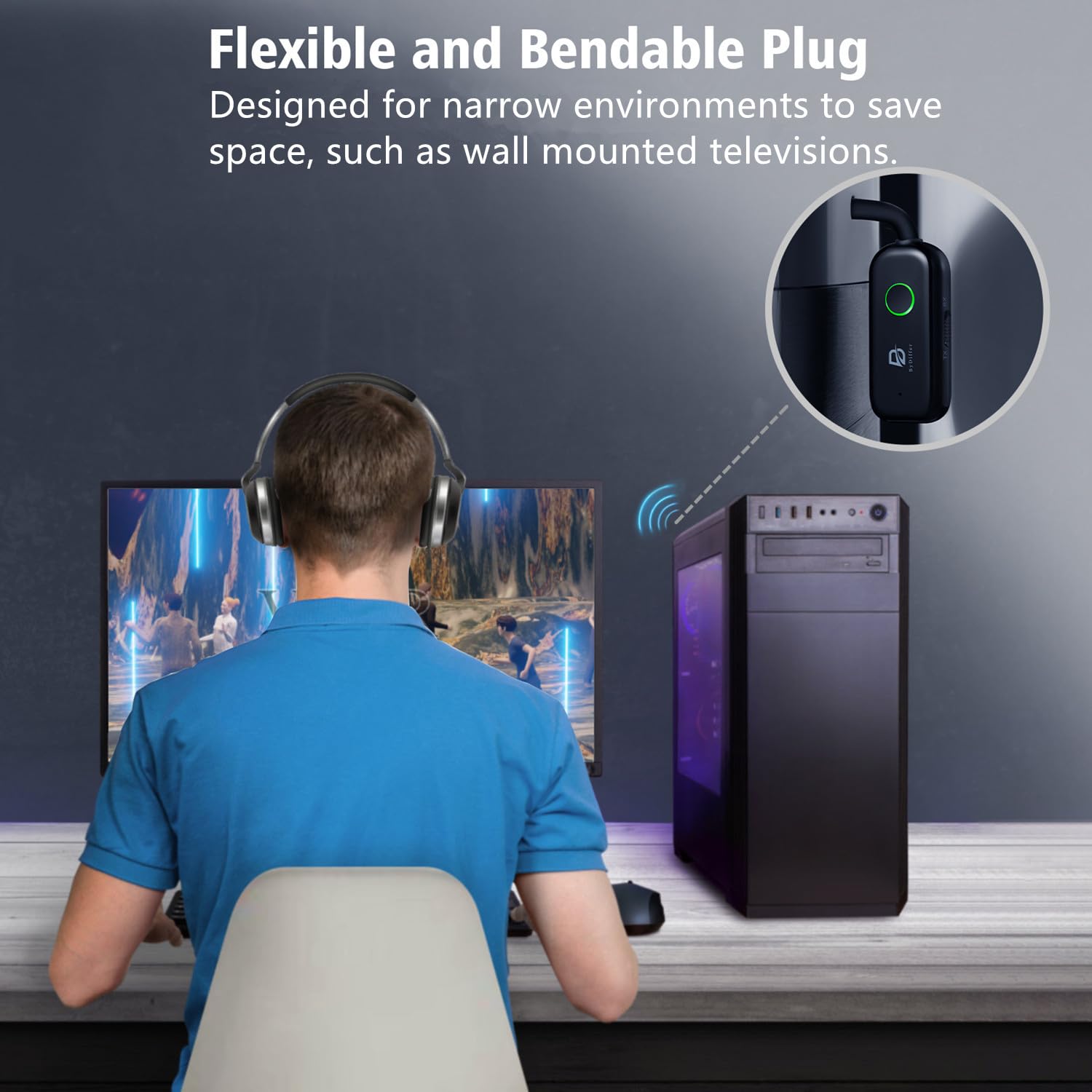 Transmetteur audio Bluetooth 5.2 pour TV, émetteur de casque Bluetooth, 2 connexions appareils BT, prise auxiliaire de 3,5 mm, adaptateur casque pour voiture/home stéréo, noir