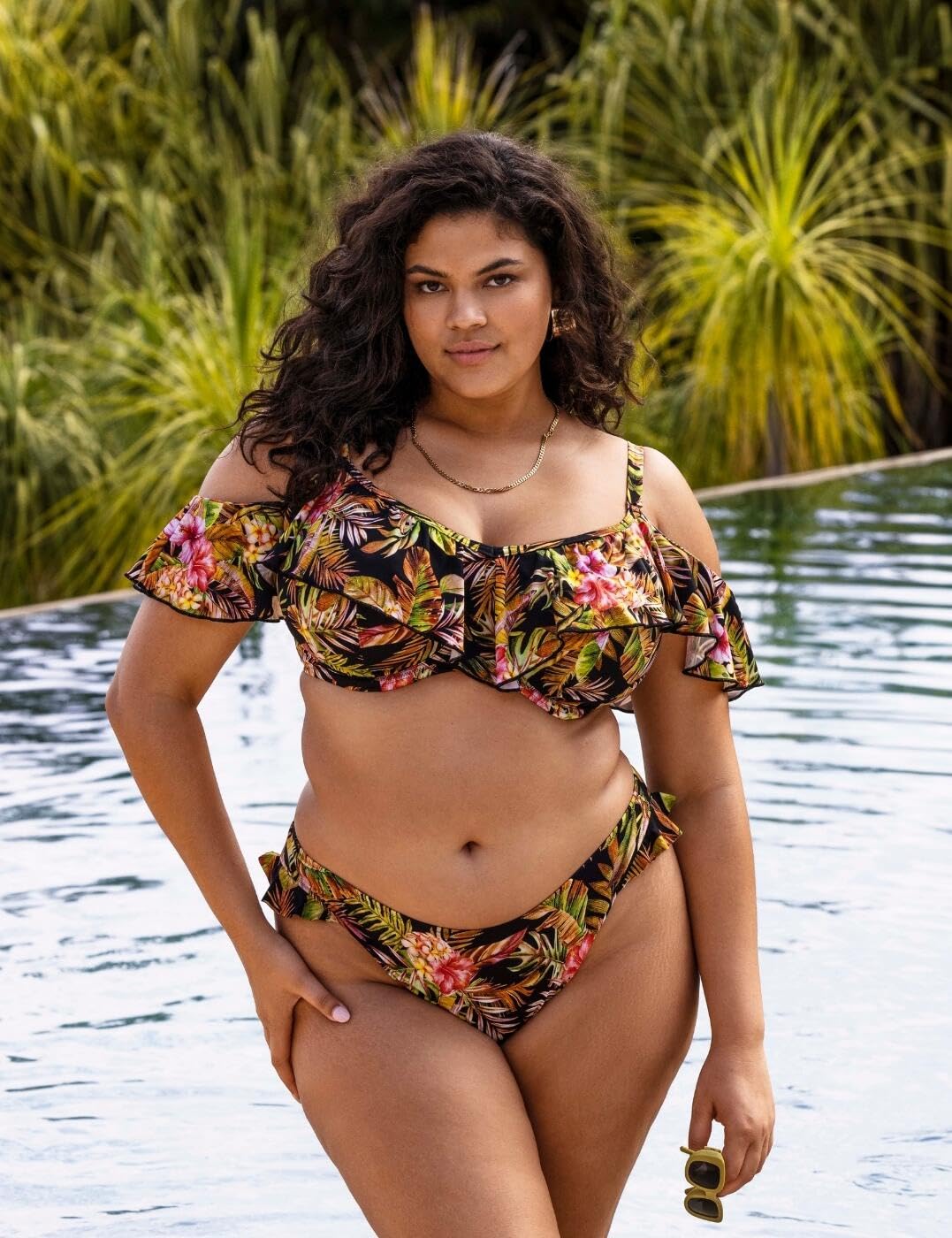Elomi Damskie majtki bikini Tiger Valley z wysokimi nogawkami, Czarny, 128-Plus