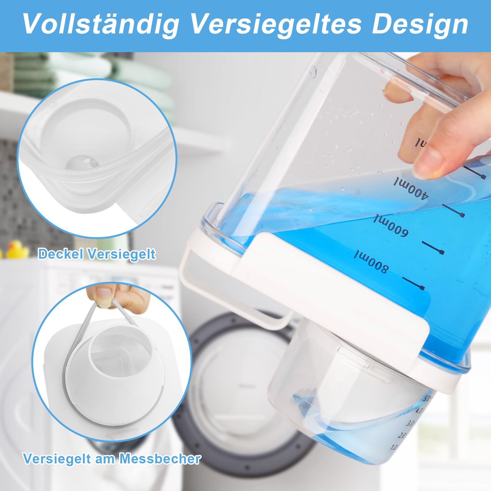 W&H Set 3 Contenitori Per Detersivo In Acrilico Trasparente Con Coperchio In Legno - Scatole Porta Detersivo, Bombe Da Bagno, Fogli Asciugatrice Con 2 Cucchiai