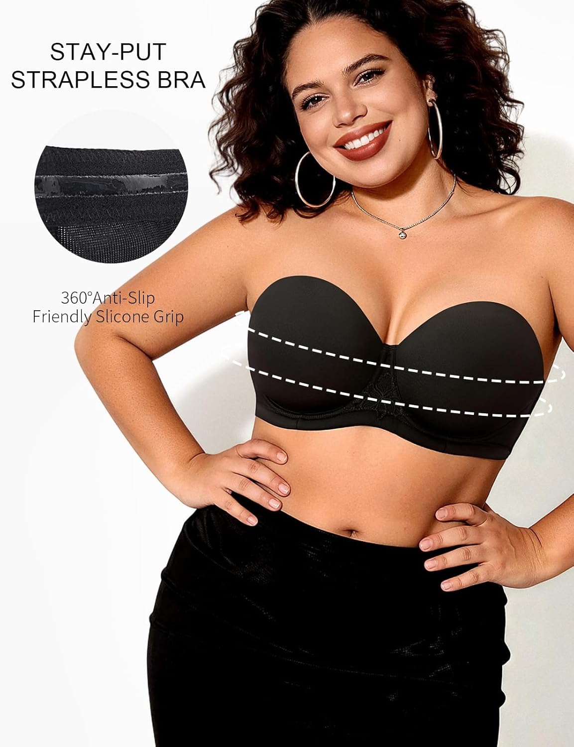 Plus Size Strapless Bra for Large Breasts with Clear Straps Convertible Multiway Underwire Bras - Image 3