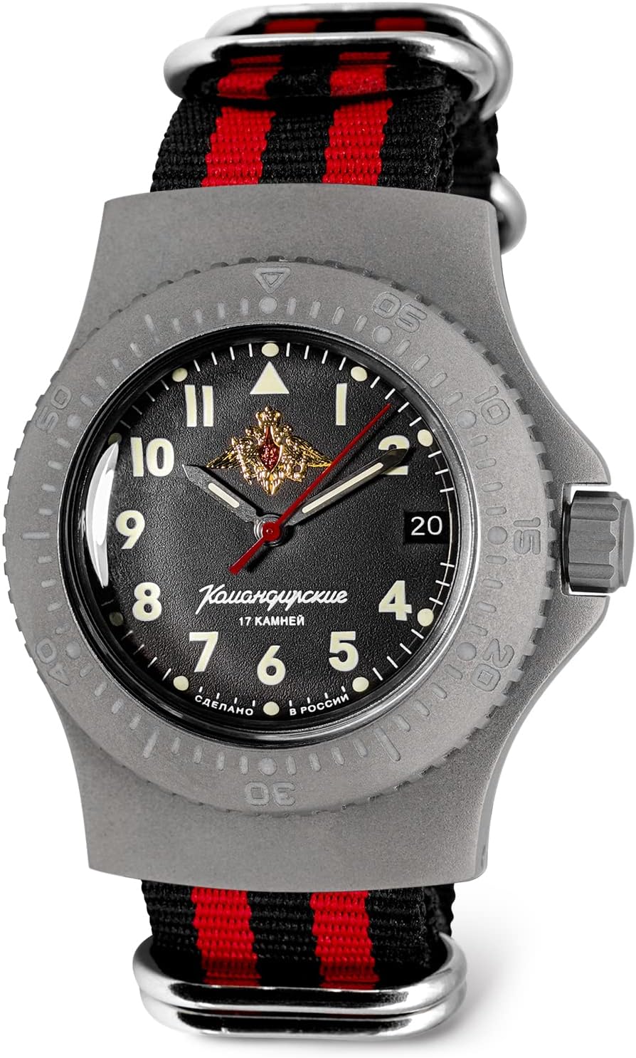 VOSTOK | Komandirskie 280937 Automatic Diver Wrist Watch | Black-Red Strap