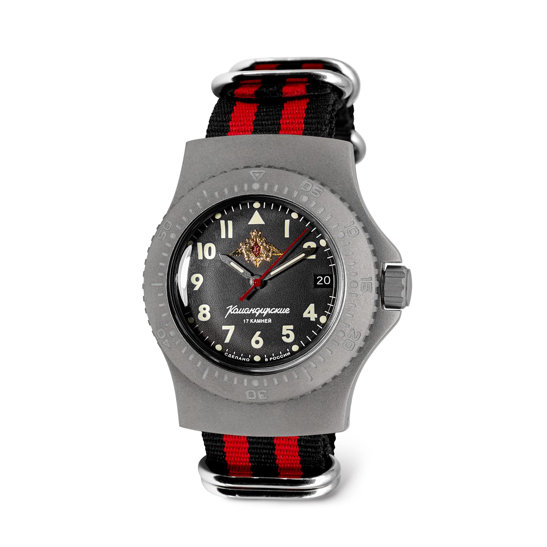 VOSTOK | Komandirskie 280937 Automatic Diver Wrist Watch | Black-Red Strap