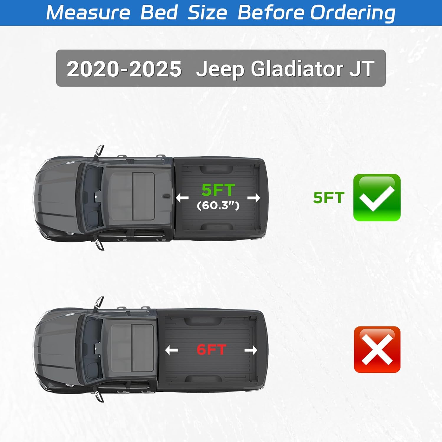 PZ Hard Tri-Fold Truck Bed Tonneau Cover Compatible with 2020 2021 2022 2023 2024 2025 Jeep Gladiator JT, 5FT (60.3") Pickup Truck Bed Covers with Trail Rail System