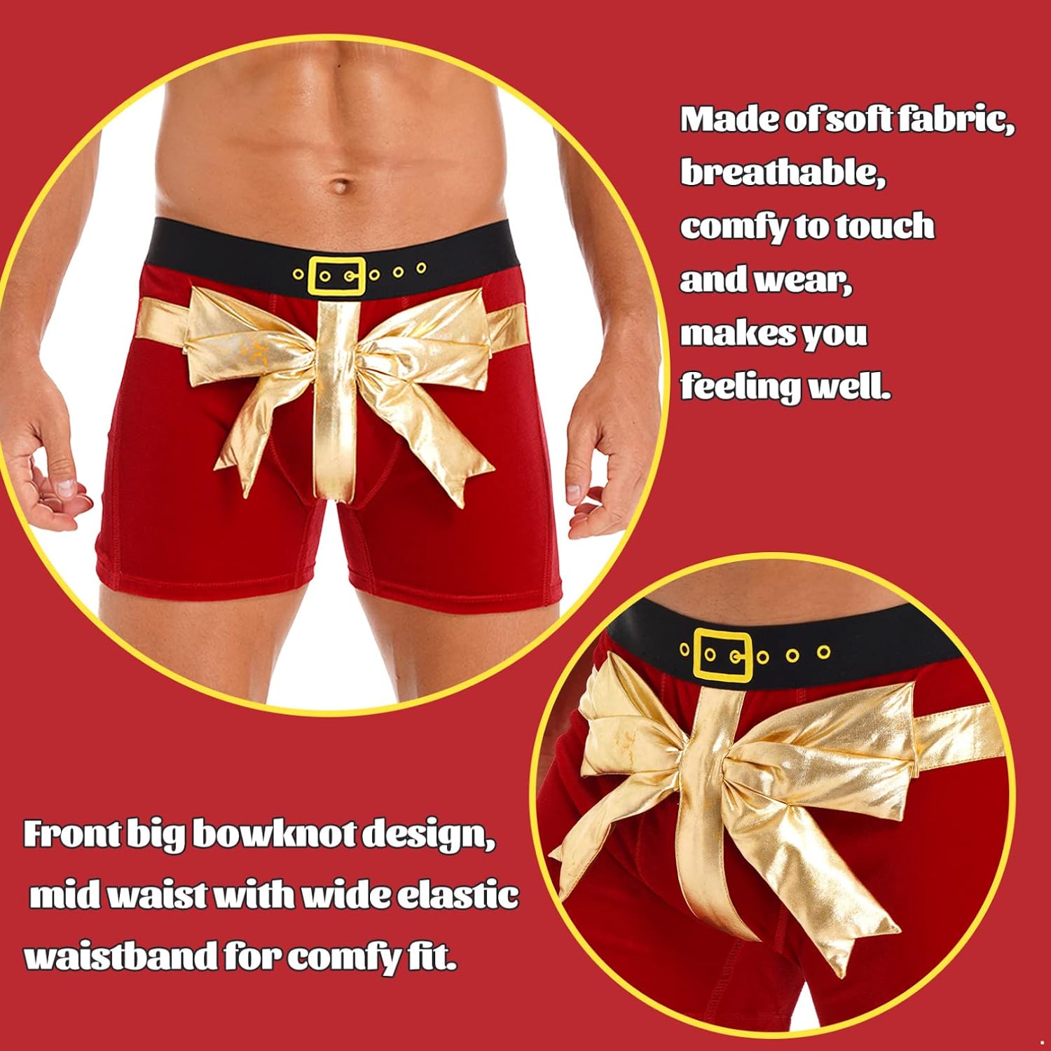 Agoky Mens Christmas Holiday Santa Claus Boxers Shorts Hipster Pants Velvet Underwear