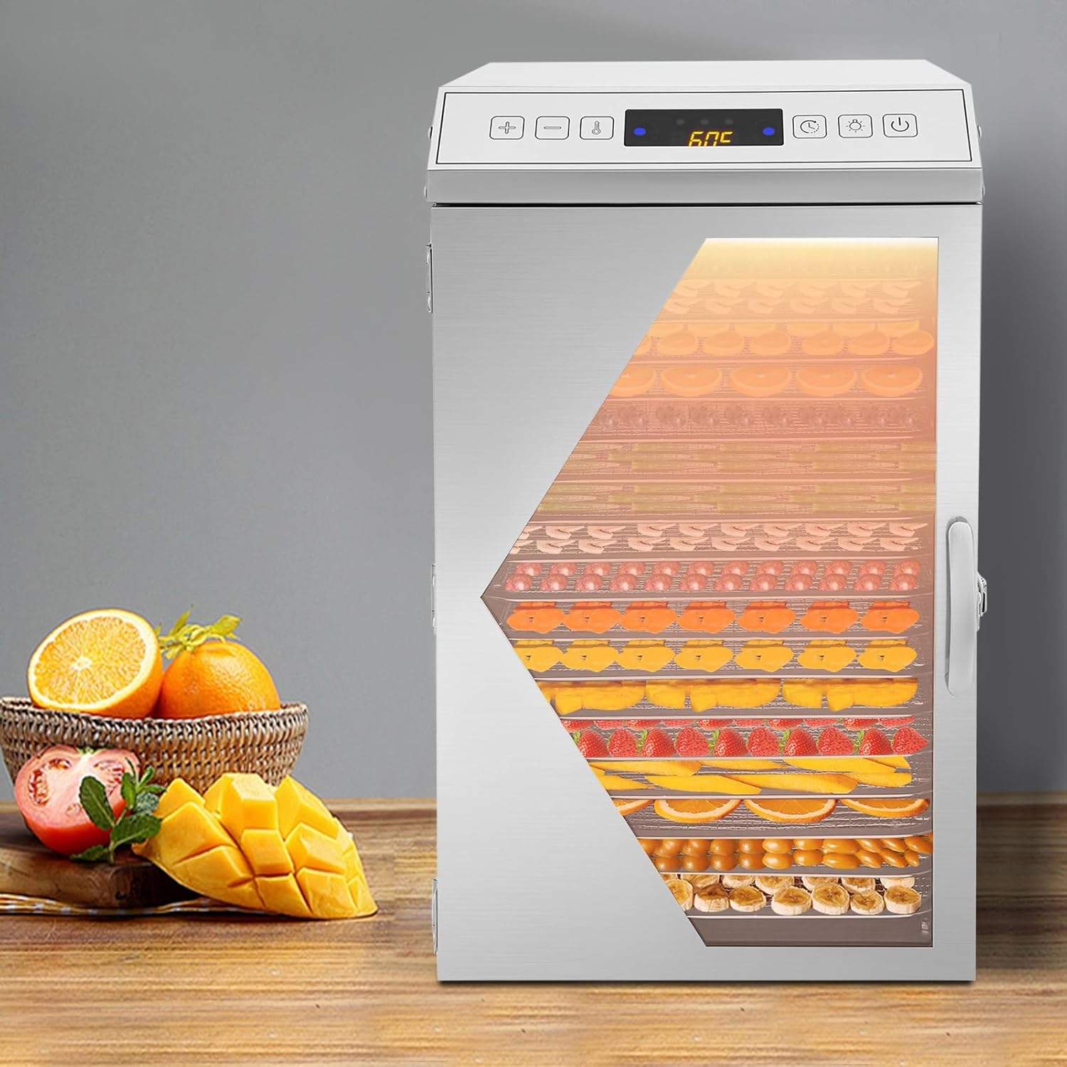 Commercial Food Dehydrator Machine 18 Trays, 800W 110V Stainless Steel Fruit Drying Machine with LCD Display Screen 104-194℉| 0-12H Timer Electric Food Drying Machine for Snacks Fruit Herb Flowers
