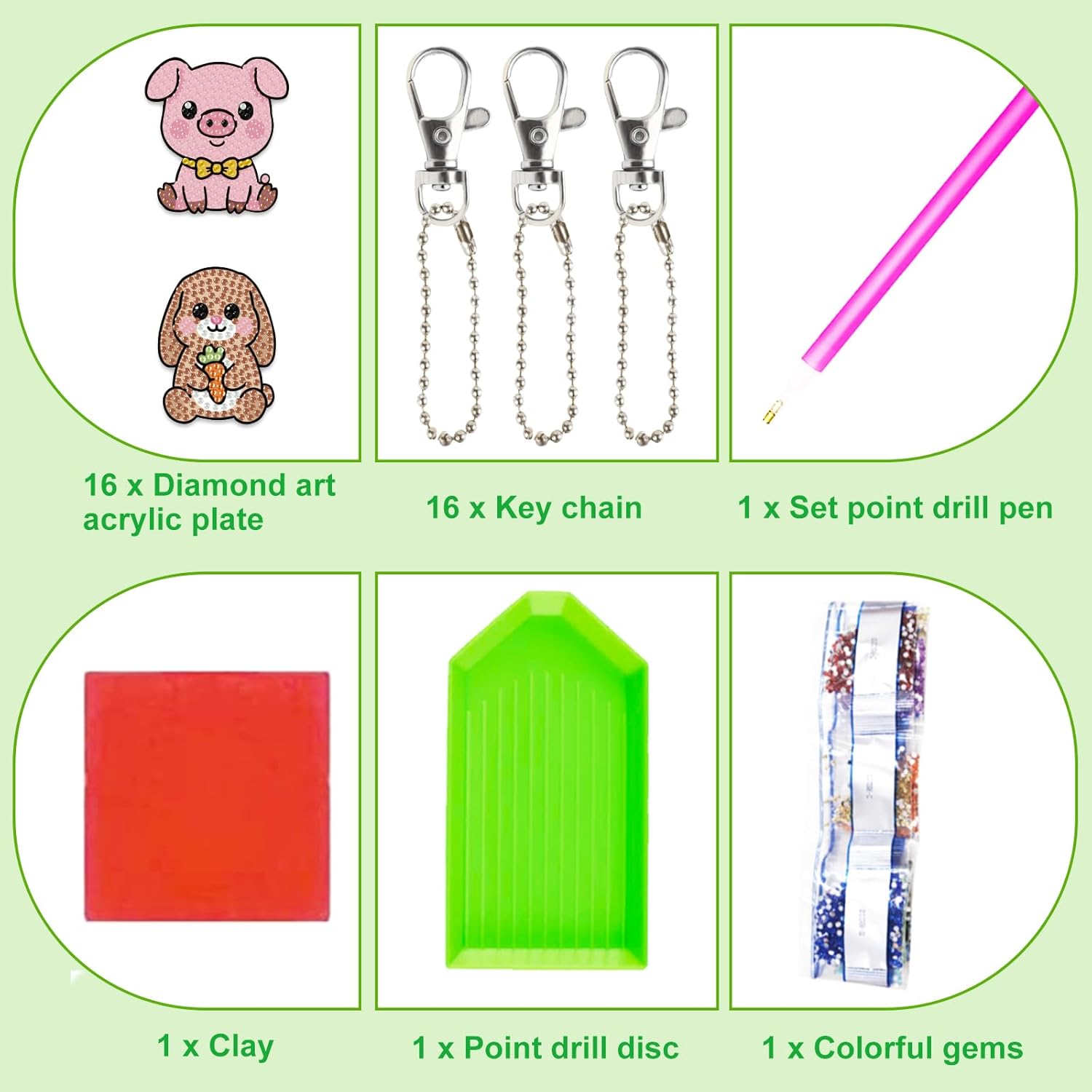16pcs Animal Diamond Painting Keychain 16 Design DIY Diamond Keychain Set Panda Cat Duck Key Ring for Beginners Wallets School Bags Keys Decor Colorful