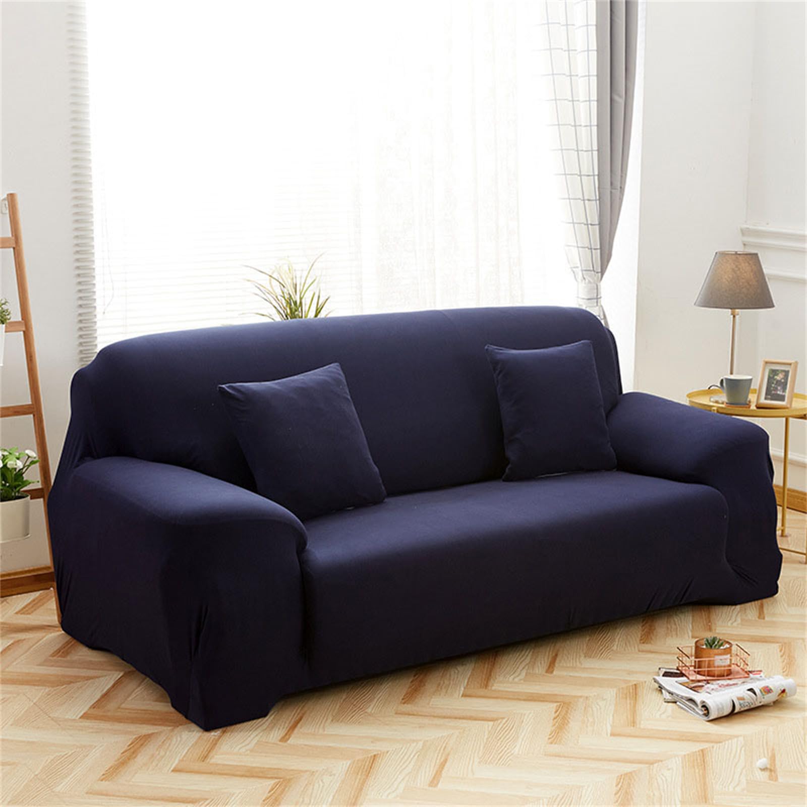 Hearda High Stretch Sofa Covers 1/2/3/4 Seater, Solid colours Soft Elastic Non Slip Sofa Slipcover Washable Universal Couch Sofa Cover for Kids Pets Living (navy,2 Seats)