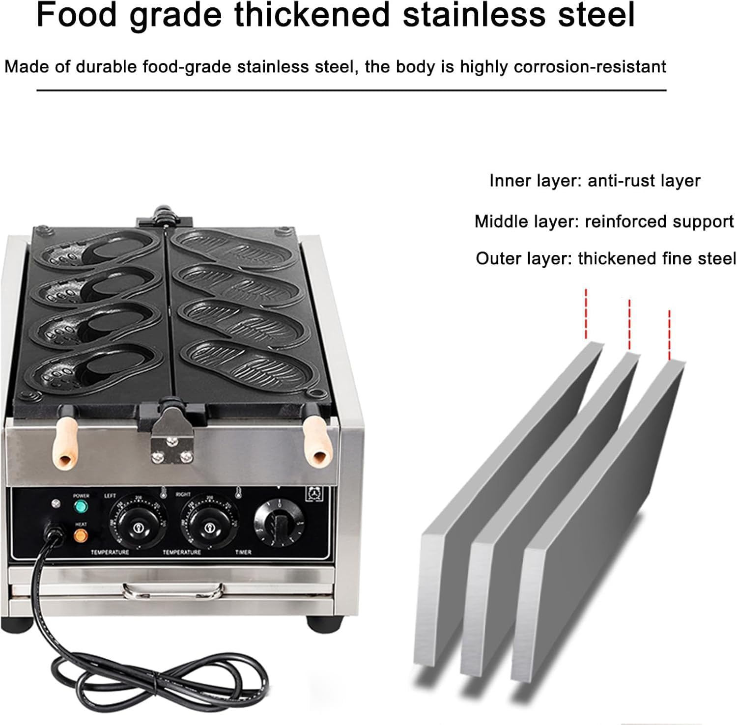Stainless Steel Waffle Maker Machine, Electric Non-Stick Waffle Baker for Commercial and Home Use,for Bakeries, Restaurants (Electricheatb)