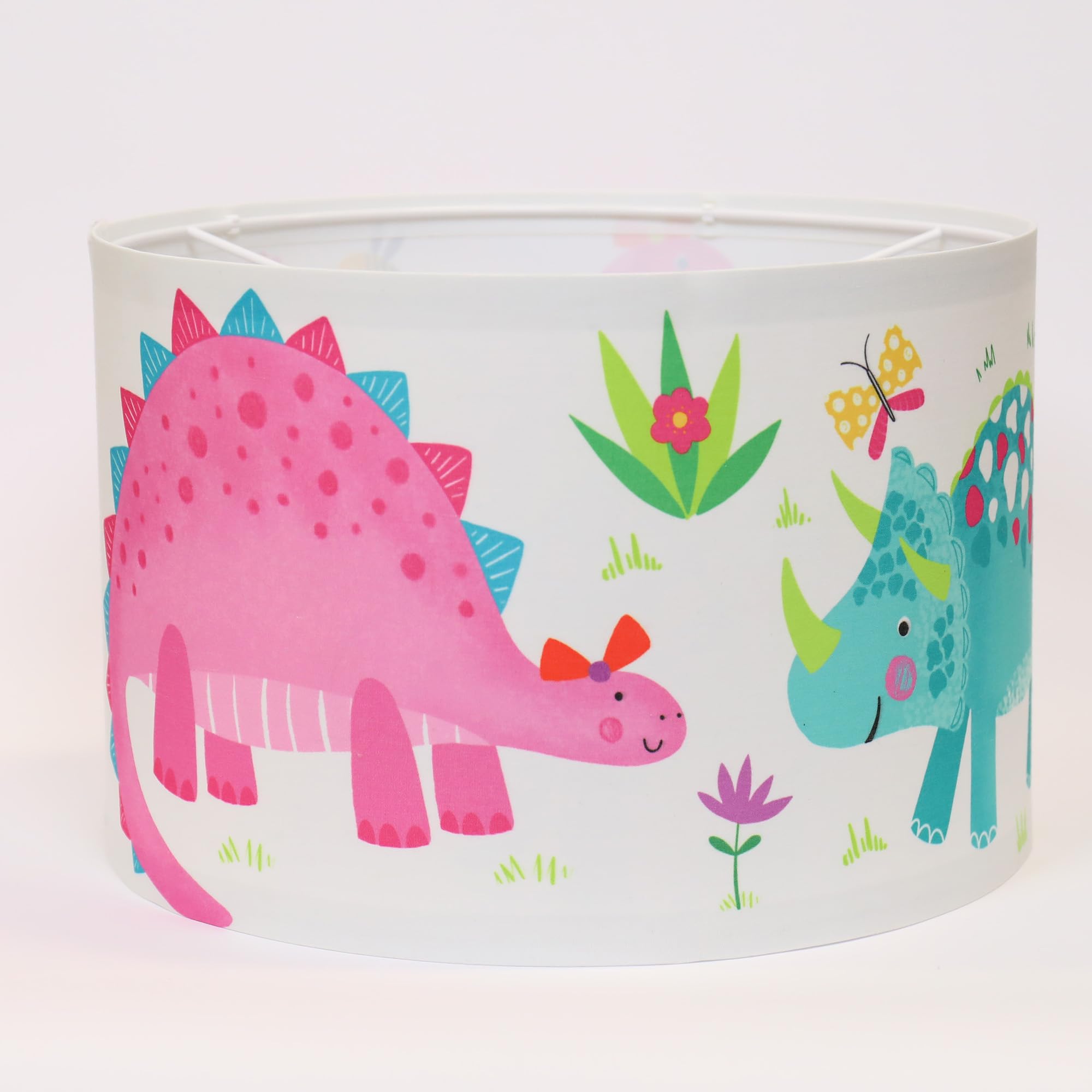 Happy Linen Company Girls Daisy Dino Dinosaur Pink Cylinder Ceiling Pendant Lamp Drum Light Shade 30cm x 20cm โ image 1