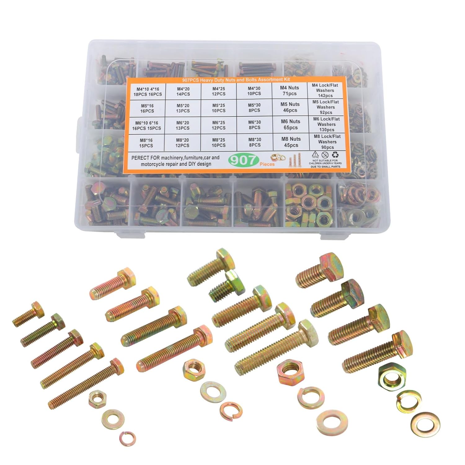 findmall 907Pcs Grade 8.8 Metric Bolt Assortment Bolt and Nut Classification Kit Stainless Steel Fit for Mechanical, Furniture, and Automobile Maintenance