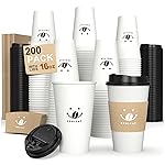 Coolcap Coffee Cups with Lids and Sleeves, 16 Ounce 200 pack To Go Coffee Cups with Lids, Paper Hot Cups for Hot & Cold Beverage (White, 16 Ounce)