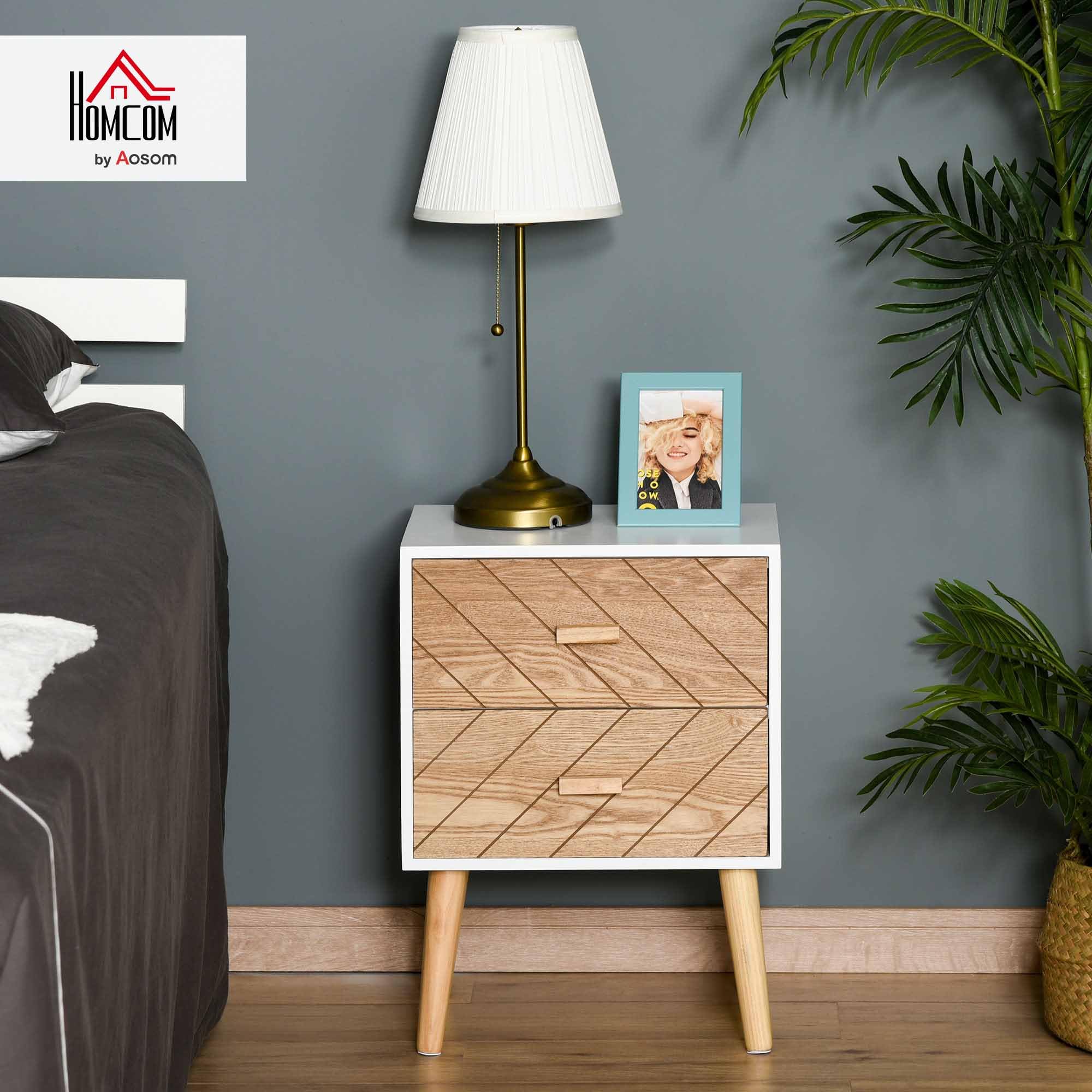 Nachttisch mit Ladestation schmaler Nachtschrank mit 2 Schubladen & USB-Anschlüssen 40 x 32 x 60 cm Weiß