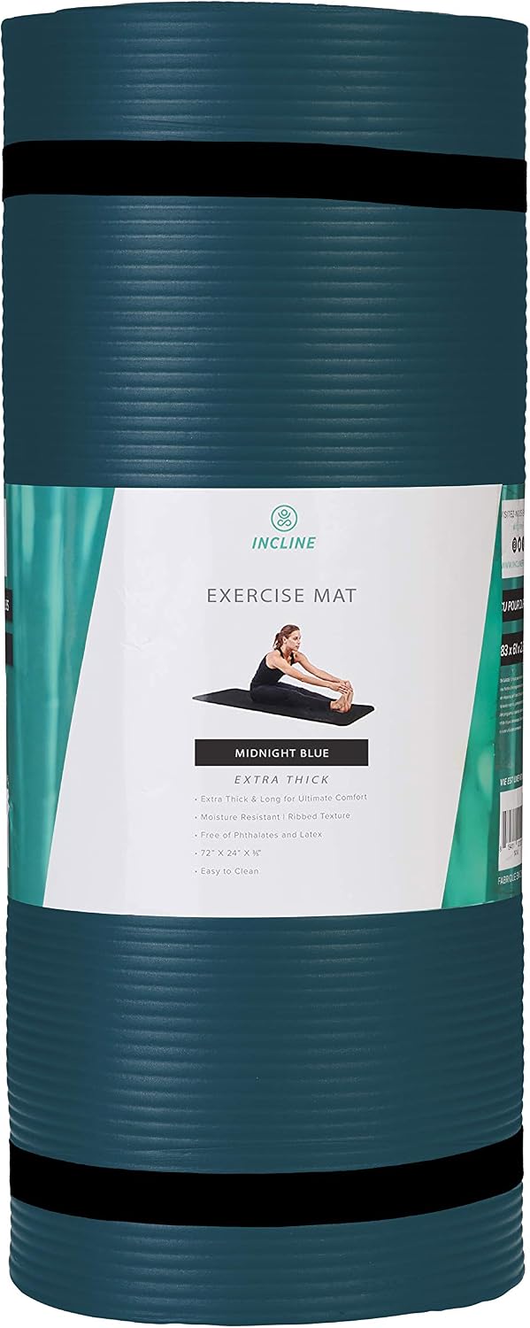 Incline Fit Extra Thick Exercise Mat w/ Carrying Strap - Non Slip & Comfortable Workout Mat For Yoga, Pilates, Stretching, Meditation, Floor & Fitness Exercises