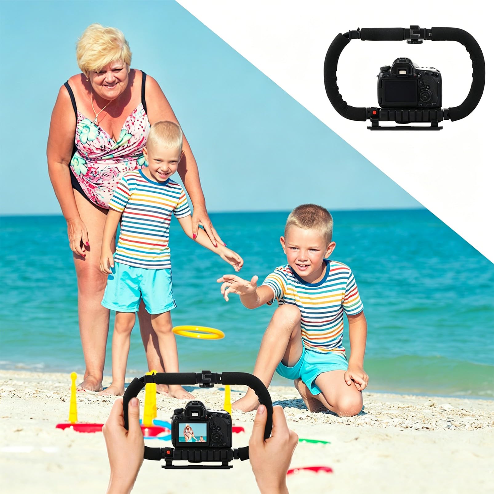 Stabilizzatore per Videocamera Manuale U Rig Impugnatura in Spugna Antivibrazione e 3 Porte Slitta Fredda per Fotocamere Dv e Smartphone