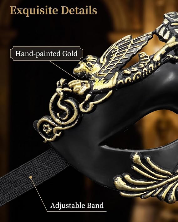 Masquerade Mask for Men- Vintage Roman Greek Venetian Half Face Mask for Mardi Gras Halloween Cosplay and Party