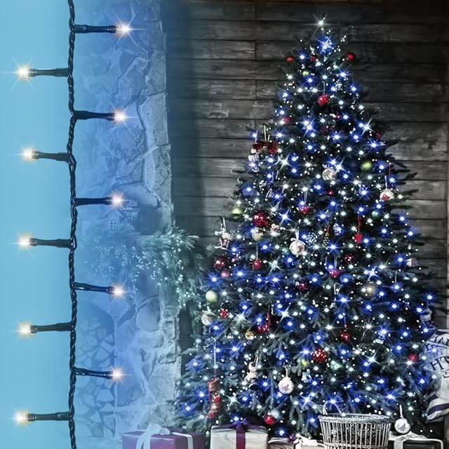 ANSIO® Christmas Lights 1000 LED 25m/82ft Cluster Compact Christmas Tree Lights for Indoor & Outdoor Blue & Cool White Decorations Fairy Lights with Timer for Xmas Garden & Party