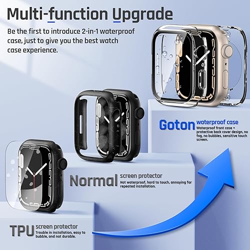Miniatura 3 de Goton Funda impermeable 2 en 1 para Apple Watch Series 8 y Series 7 de 1.57 pulgadas, protector de pantalla de vidrio 360, parachoques de