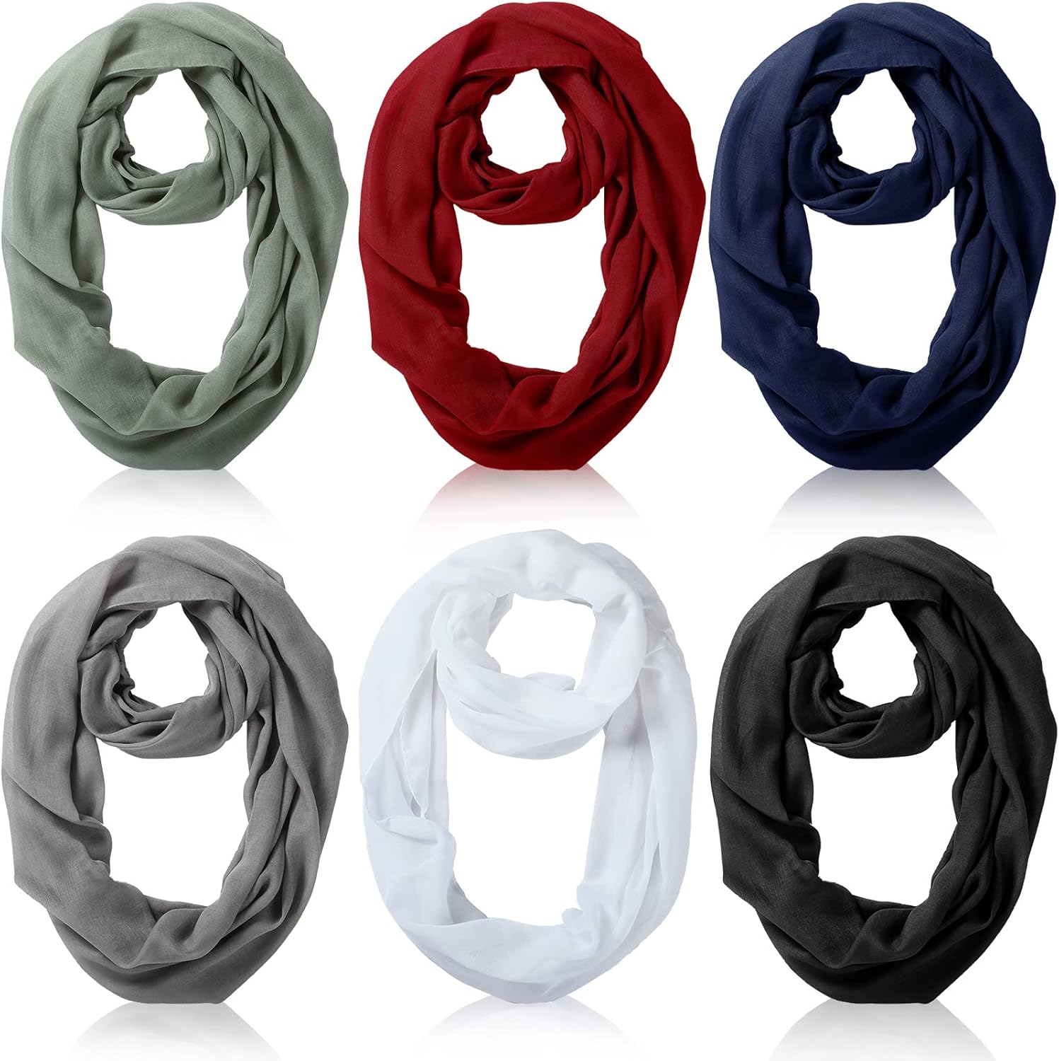 Handepo 6 Pcs Women Infinity Scarf Solid Color Lightweight Loop Scarf Winter Soft Neck Scarf for Women Men