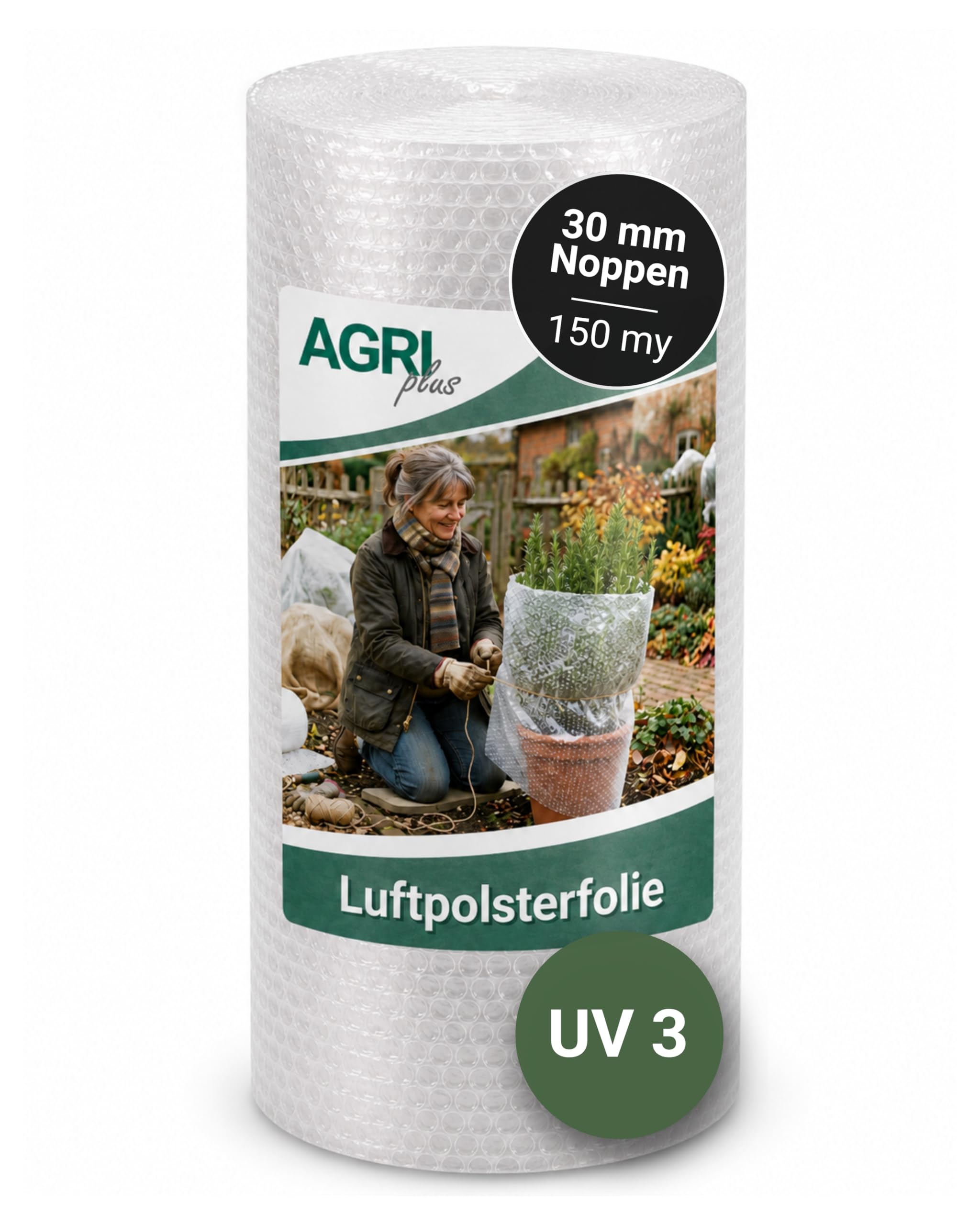 AGRIplus Luftpolsterfolie I 2 x 50 m I Stoßdämpfende, reißfeste & flexible Verpackungsfolie I 30 mm Noppen I 150 my Schutzfolie für Versand, Umzug, Lagerung & empfindliche Gegenstände